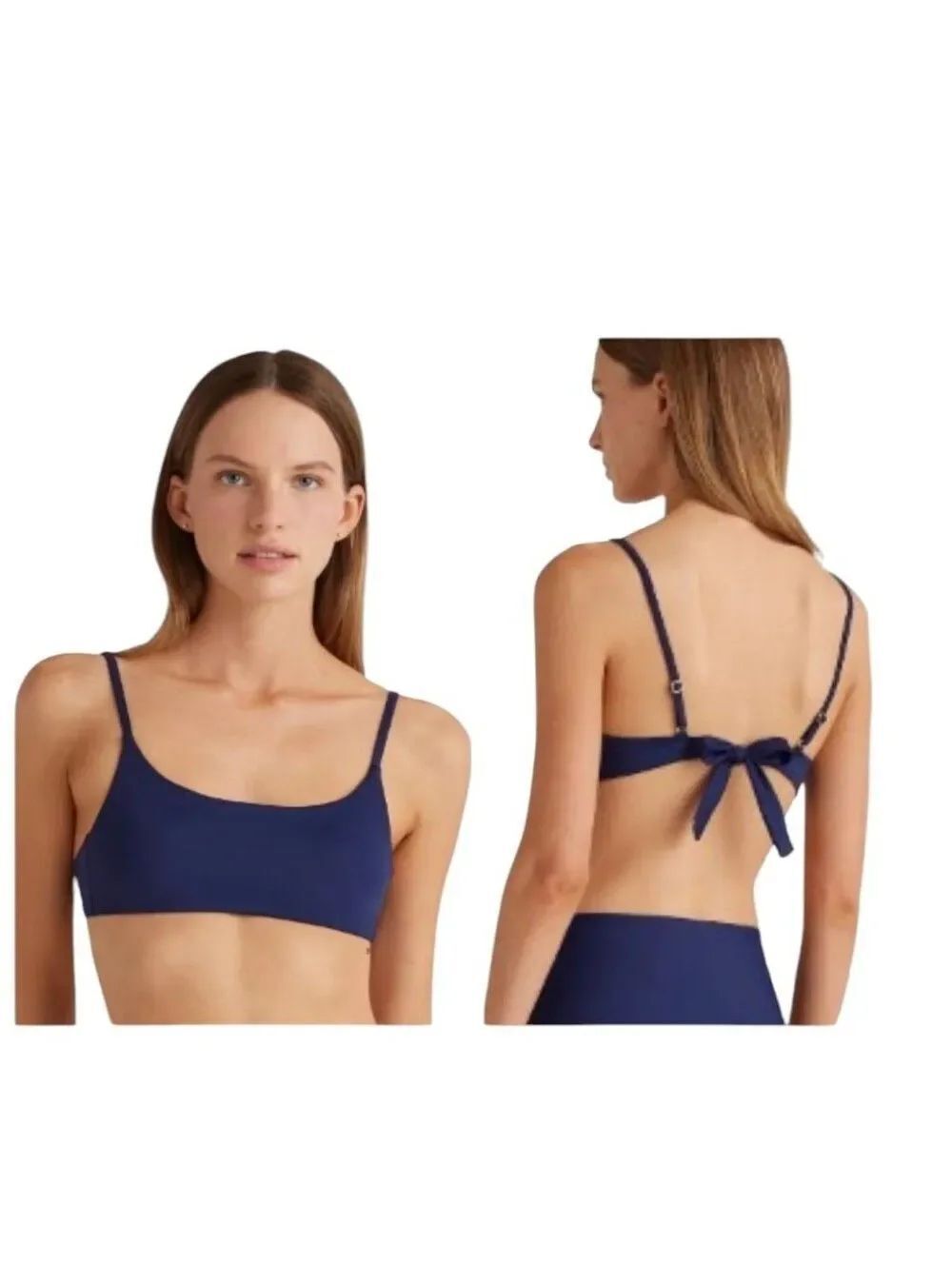 NWT Quince Italian Scoop Neck Bikini Top Deep Navy Blue Size L